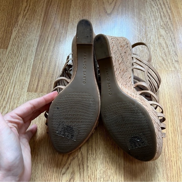 Franco Sarto Tan/ Beige Leather  Sarto Shoes Sombre Wedge Sandals Size 9M - Picture 7 of 13